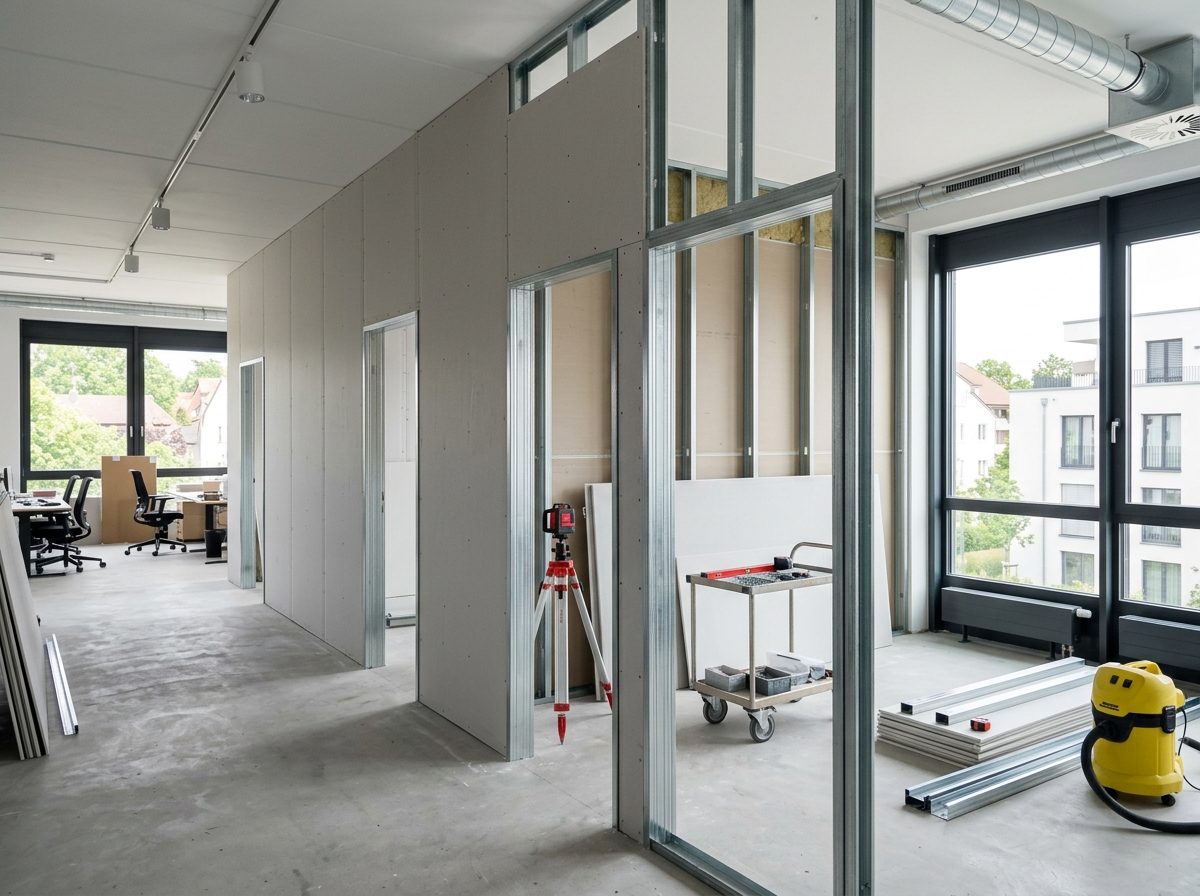 Modern ausgebautes Büro mit Trockenbauwänden