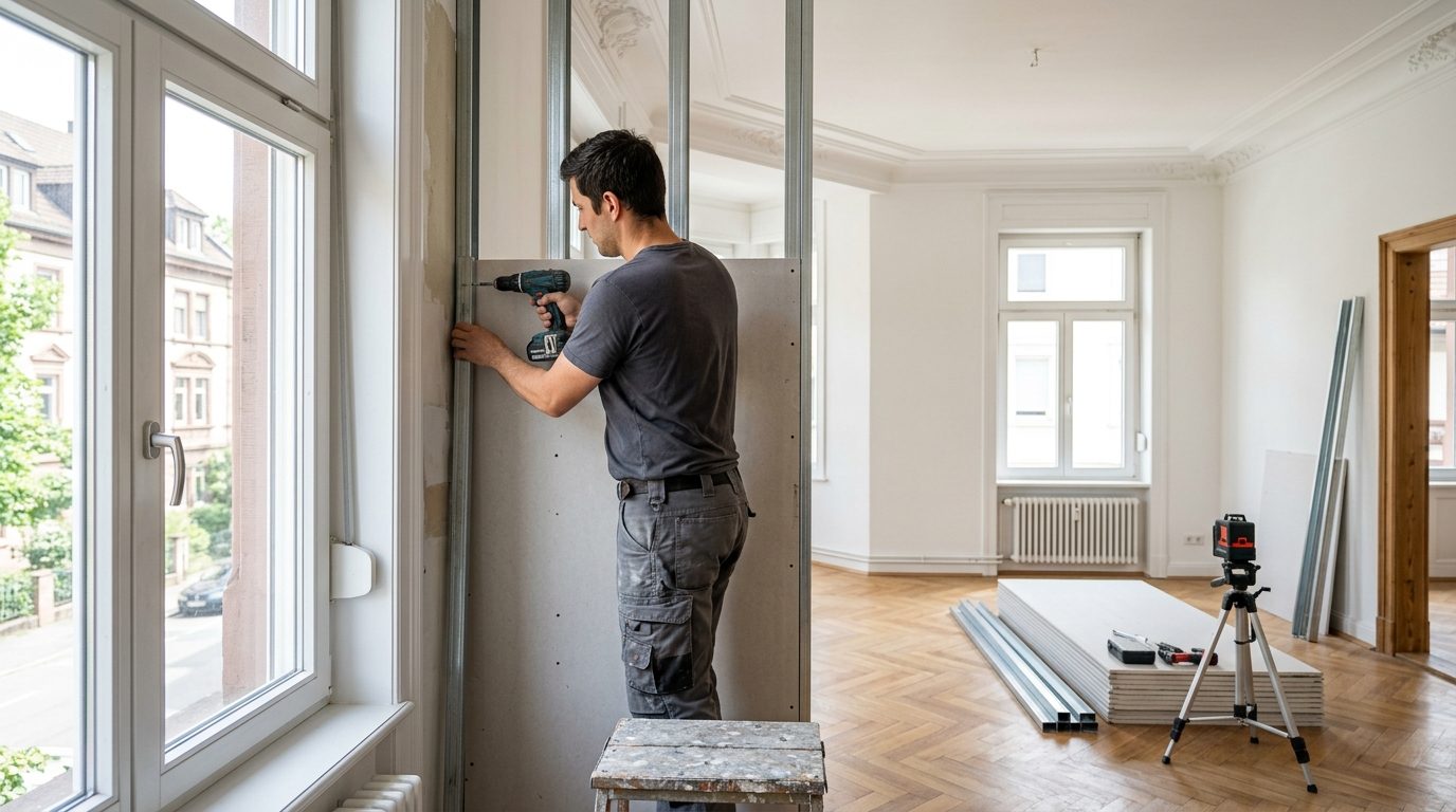 Innenraum während der Trockenbauarbeiten