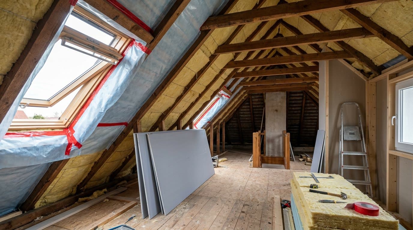 Ausgebautes Dachgeschoss mit beplankten Dachschrägen